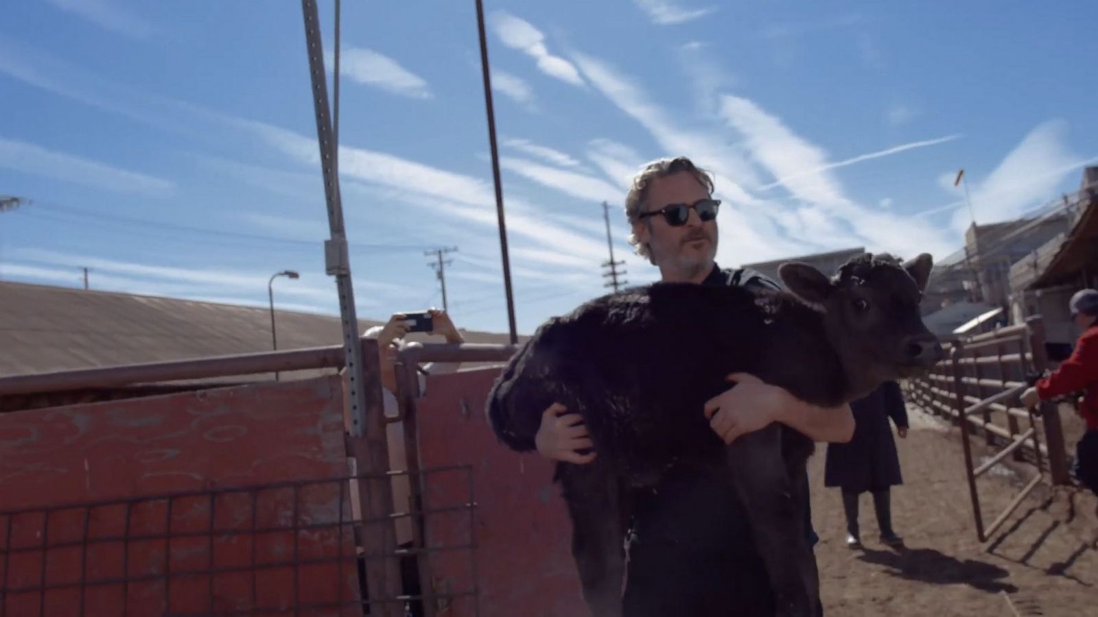 PHOTO: Joaquin Phoenix visited Manning Beef, a slaughterhouse outside of Los Angeles, where he helped get a cow named Liberty and her calf Indigo taken to a sanctuary.