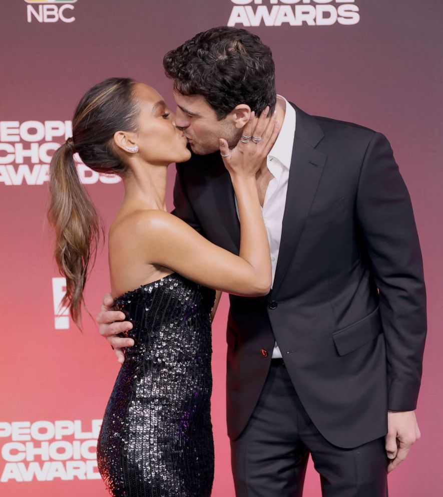 PHOTO: In this Dec. 7, 2021, file photo, Serena Pitt and Joe Amabile arrive to the 2021 People's Choice Awards in Santa Monica, Calif.