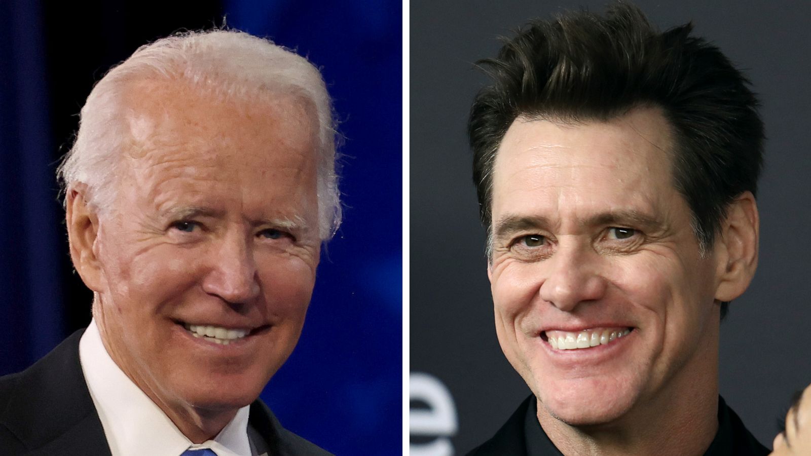 PHOTO: Democratic presidential candidate Joe Biden and actor Jim Carrey are showing in a composite image from 2019 and 2020.