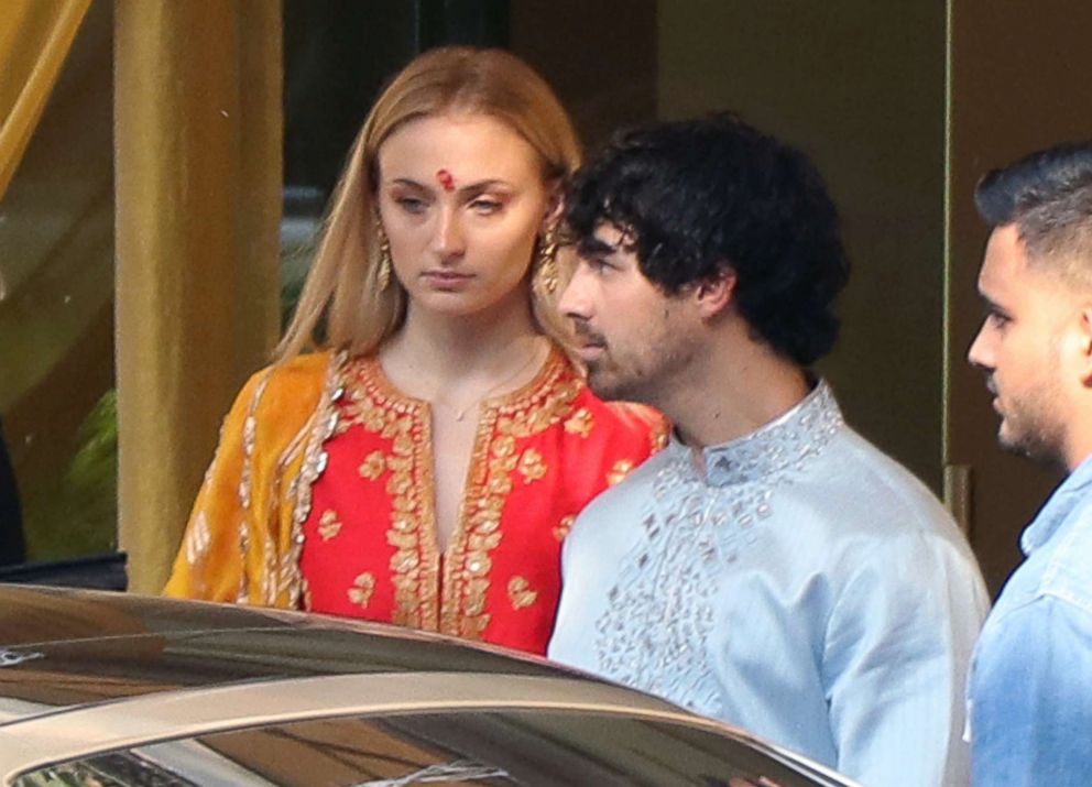 PHOTO: Nick Jonas and Sophie Turner leave a hotel in India dressed in traditional clothing for Nick's brother Joe's wedding to Priyanka Chopra, Nov. 29, 2018.