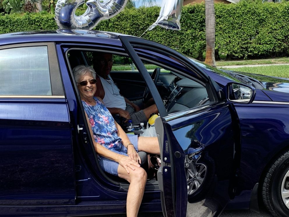 PHOTO: Old friends and former neighbors lined up in their cars for a surprise 73rd wedding anniversary parade for Joe and Yolanda Tenaglio in Naples, Fla., on May 3, 2020.