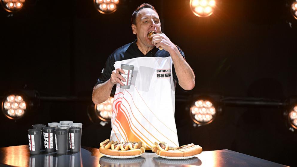 PHOTO: Joey Chestnut attends LIVE Chestnut vs. Kobayashi: Unfinished Beef at the Hyper X Arena at the Luxor on Sept. 2, 2024 in Las Vegas, Nevada.