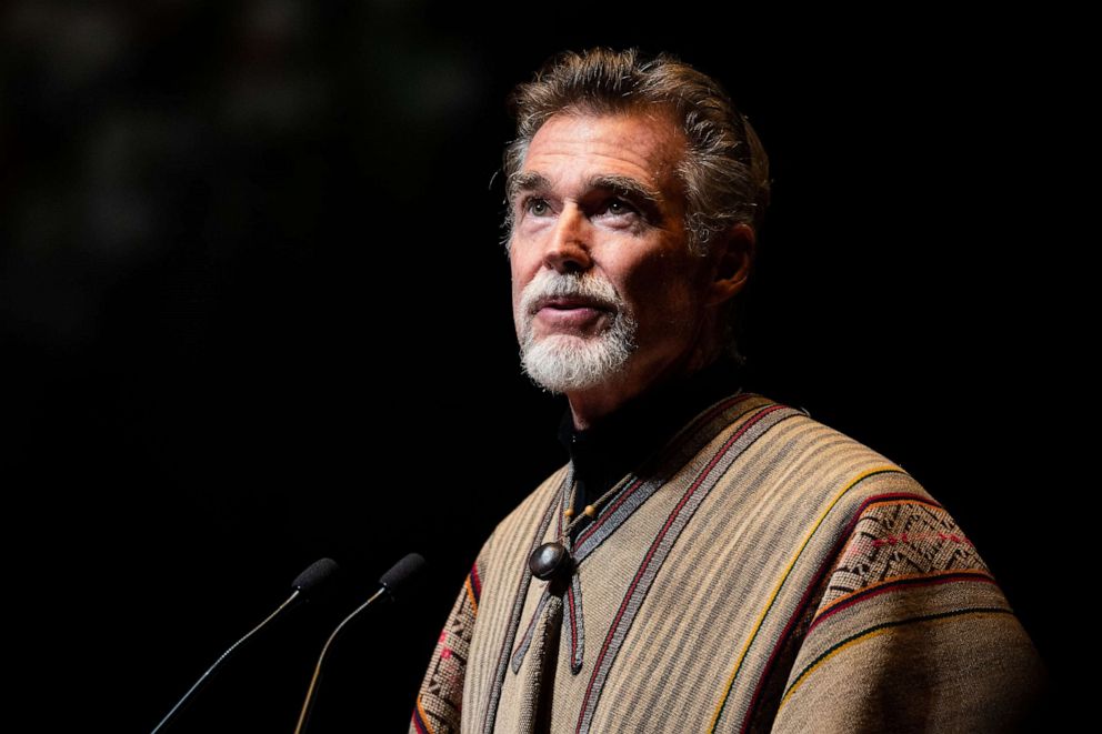 PHOTO: John Easterling delivers a tribute during the Memorial Service for Olivia Newton-John at Hamer Hall, Feb. 26, 2023, in Melbourne, Australia.