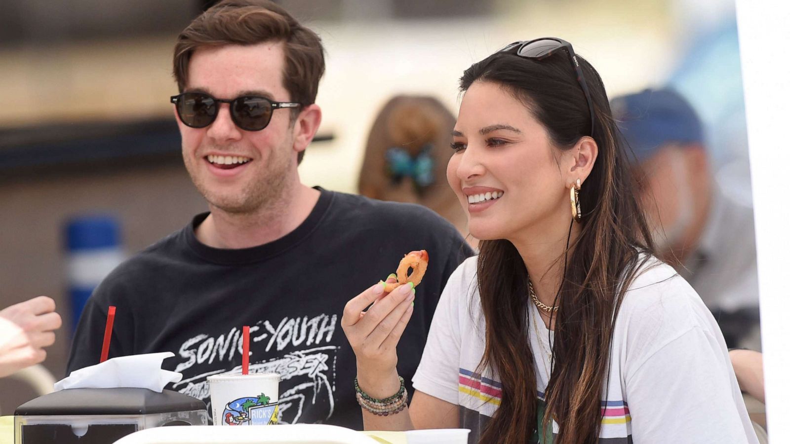 PHOTO: John Mulaney and Olivia Munn dine at Rick's Drive In & Out in Los Angeles, June 26, 2021.