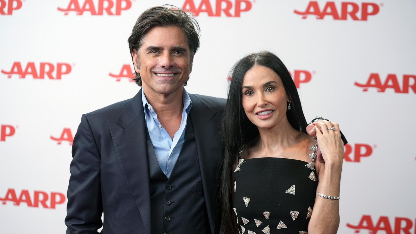 PHOTO: John Stamos and Demi Moore pose in the photo booth during AARP's Annual Movies For Grownups Awards at the Beverly Wilshire, A Four Seasons Hotel on Feb. 08, 2025 in Beverly Hills, Calif.