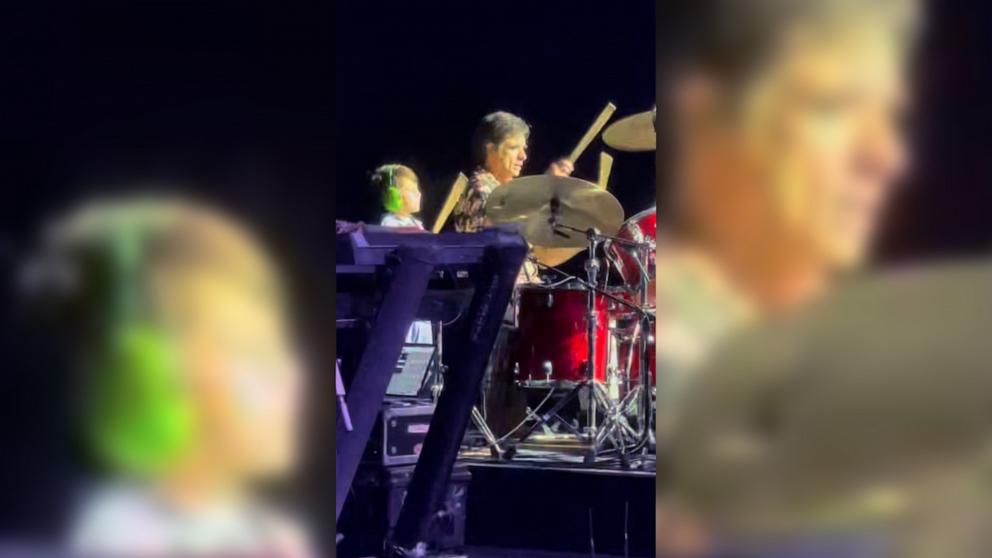 PHOTO: John Stamos posted a video on his Instagram which shows his son Billy joining him on stage where they both played drums together during The Beach Boys show in Michigan on Friday.