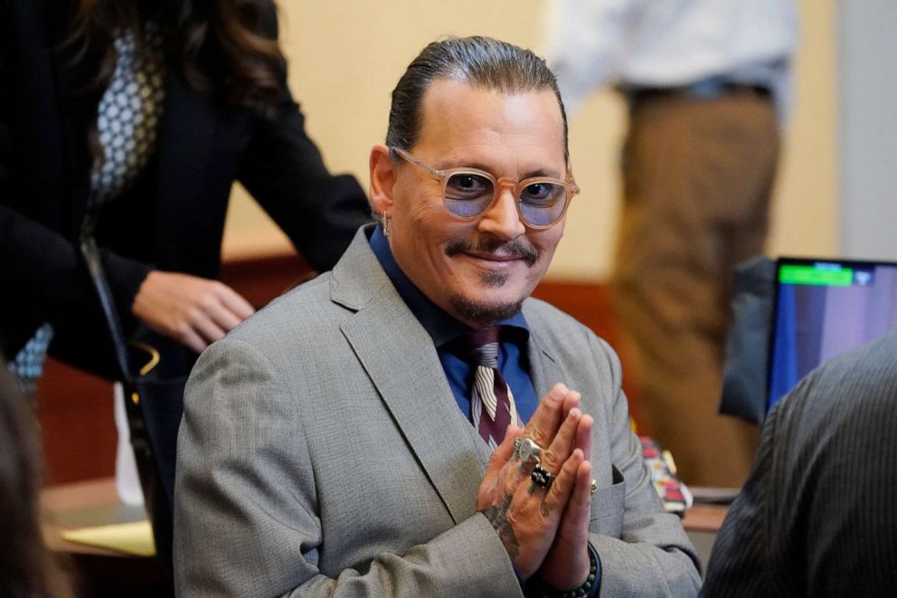 PHOTO: Actor Johnny Depp arrives into the courtroom at the Fairfax County Circuit Courthouse in Fairfax, Va., Monday, May 16, 2022.
