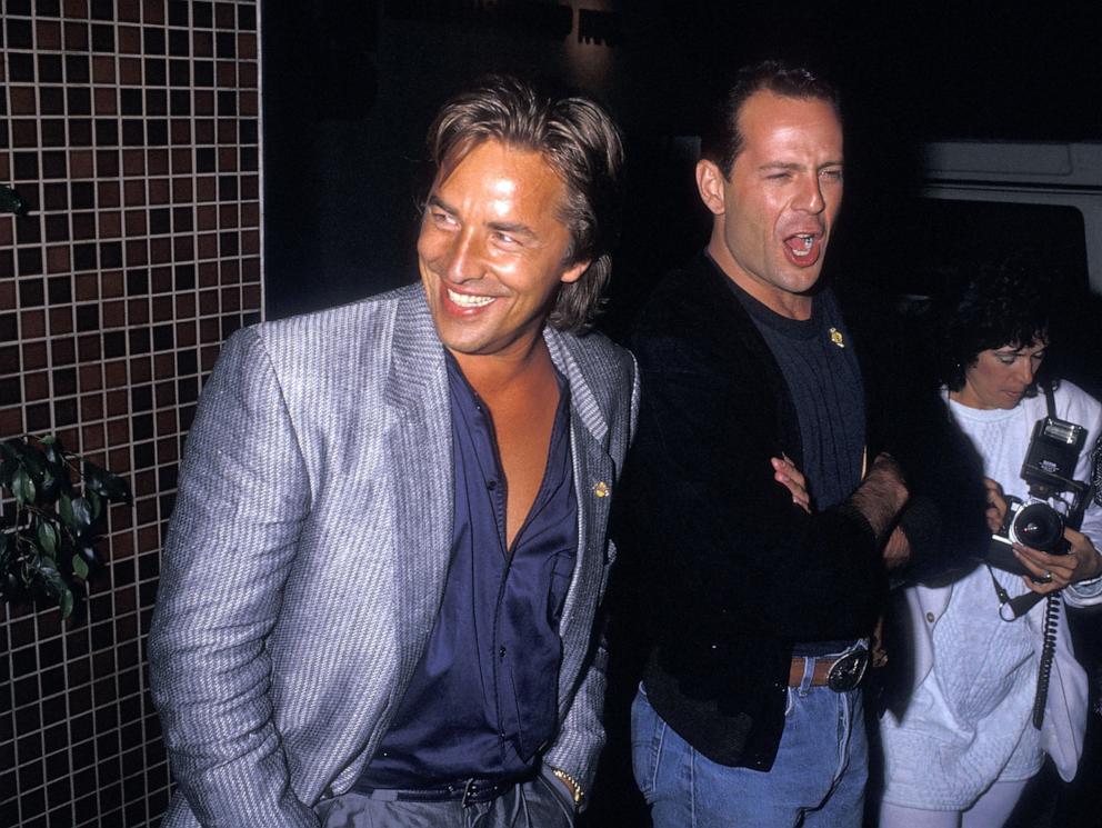 PHOTO: Don Johnson and Bruce Willis, June 2, 1987, dine at Nicky Blair's Restaurant in West Hollywood.