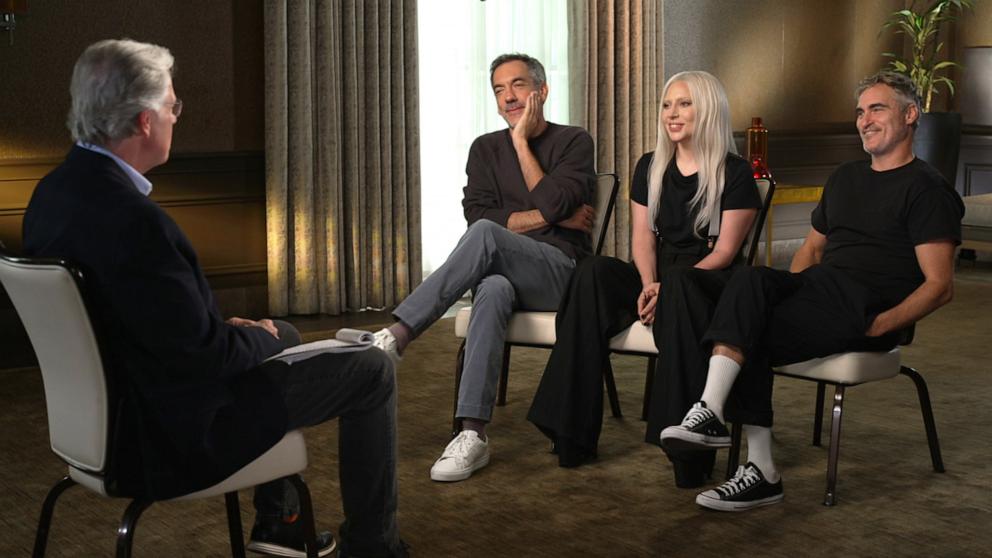 PHOTO: ABC News' Chris Connelly, director Todd Phillips, Lady Gaga and Joaquin Phoenix appear in this screengrab from an interview with "Good Morning America."