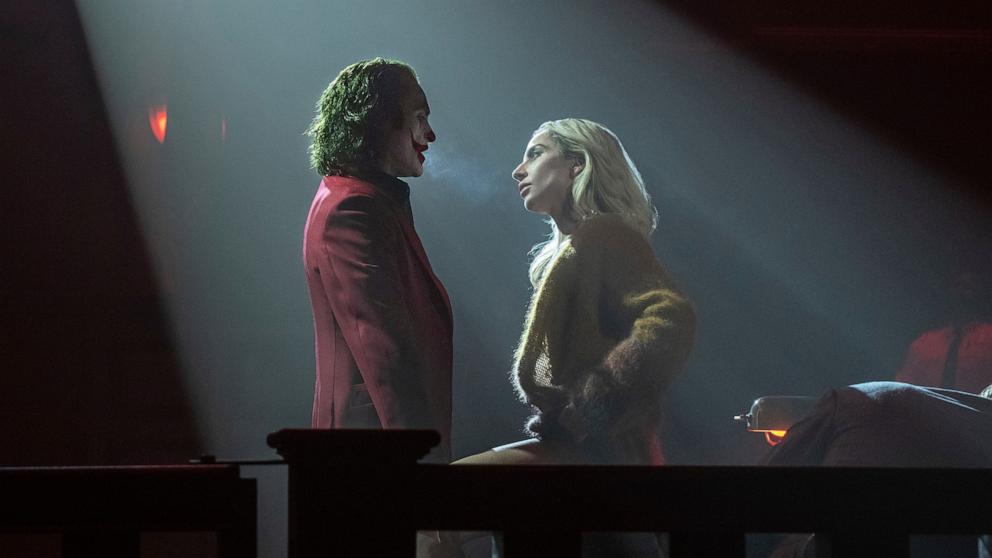 PHOTO: This image released by Warner Bros. Pictures shows Joaquin Phoenix, left, and Lady Gaga in a scene from "Joker: Folie Ã  Deux." 