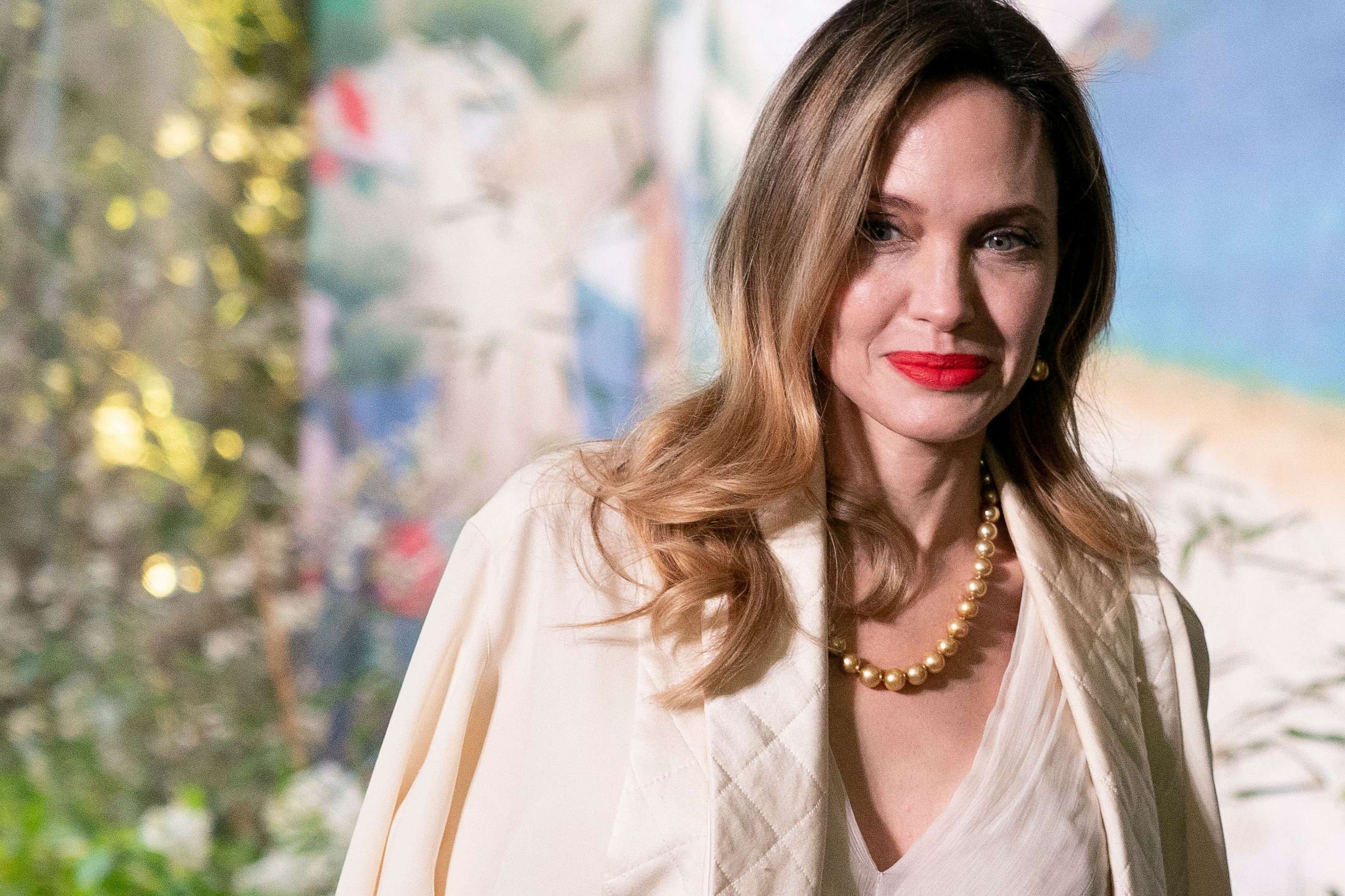 PHOTO: Actress Angelina Jolie arrives for the State Dinner in honor of South Korean President Yoon Suk Yeol, at the White House in Washington, D.C., on April 26, 2023.