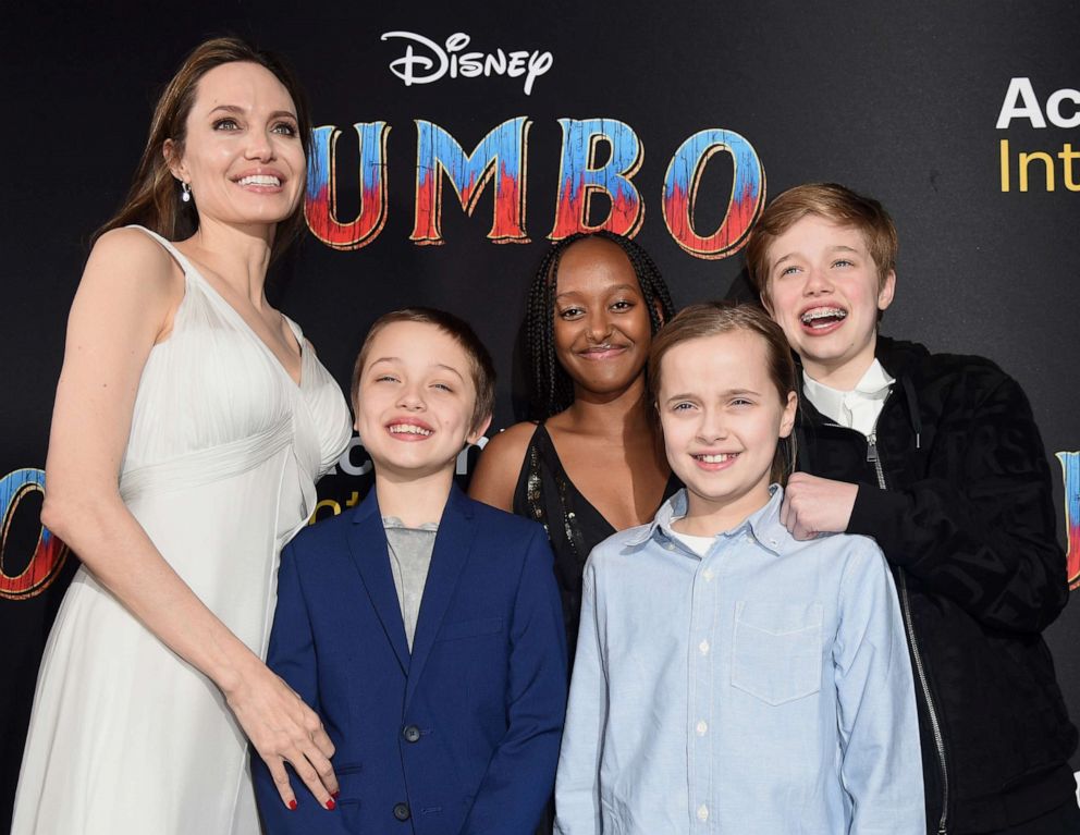 PHOTO: Angelina Jolie, Knox Leon Jolie-Pitt, Zahara Marley Jolie-Pitt, Vivienne Marcheline Jolie-Pitt, and Shiloh Nouvel Jolie-Pitt attend the premiere of Disney's "Dumbo" at El Capitan Theatre on March 11, 2019, in Los Angeles.