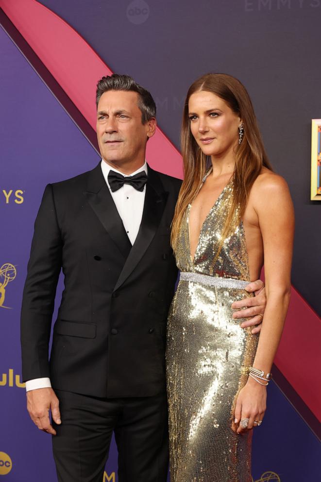 PHOTO: Jon Hamm and Anna Osceola attends the 76th Primetime Emmy Awards, Sept. 15, 2024, in Los Angeles.