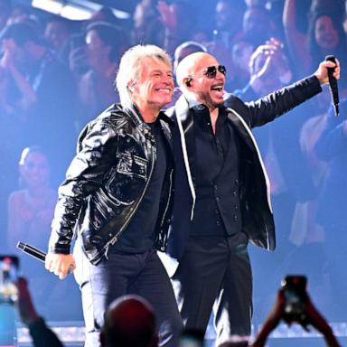 PHOTO: Jon Bon Jovi and Pitbull perform onstage during the 25th Annual Latin GRAMMY Awards at Kaseya Center on Nov. 14, 2024 in Miami.