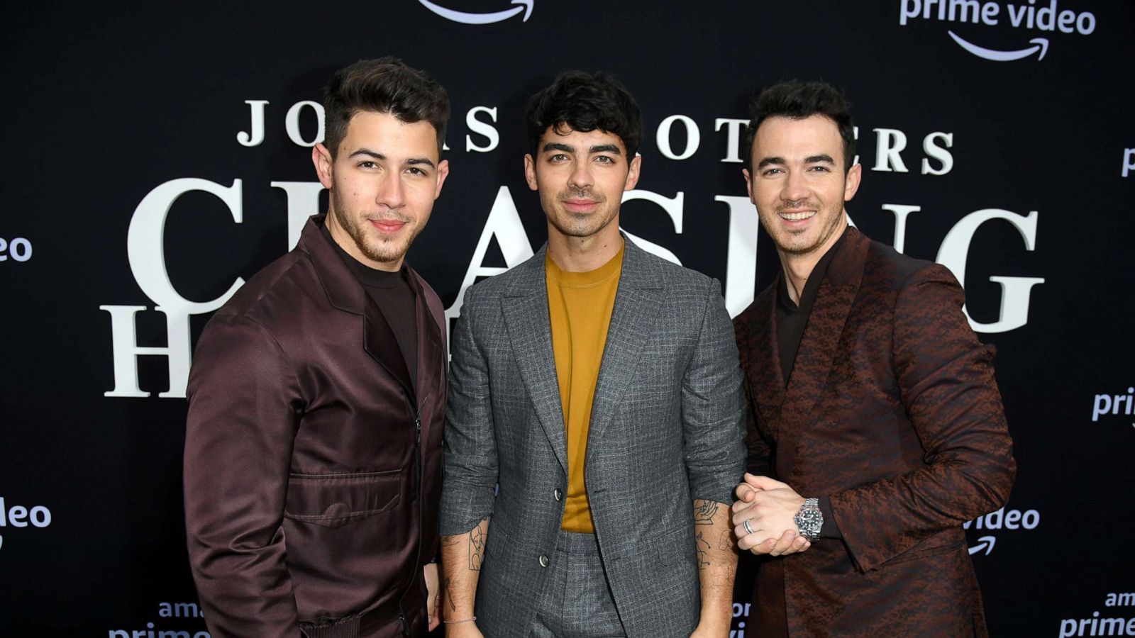 PHOTO: From left, Nick Jonas, Joe Jonas, and Kevin Jonas attend a premiere at Regency Bruin Theatre on June 03, 2019, in Los Angeles.