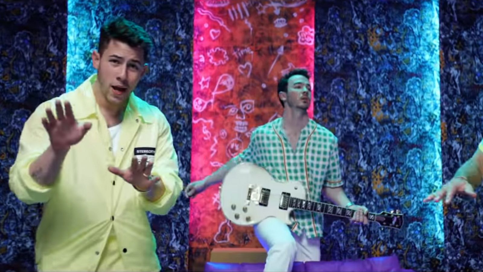 PHOTO: The Jonas Brothers perform in a scene from the collaborative video by Sebastian Yatra, Daddy Yankee and Natti Natasha for "Runaway ft Jonas Brothers."