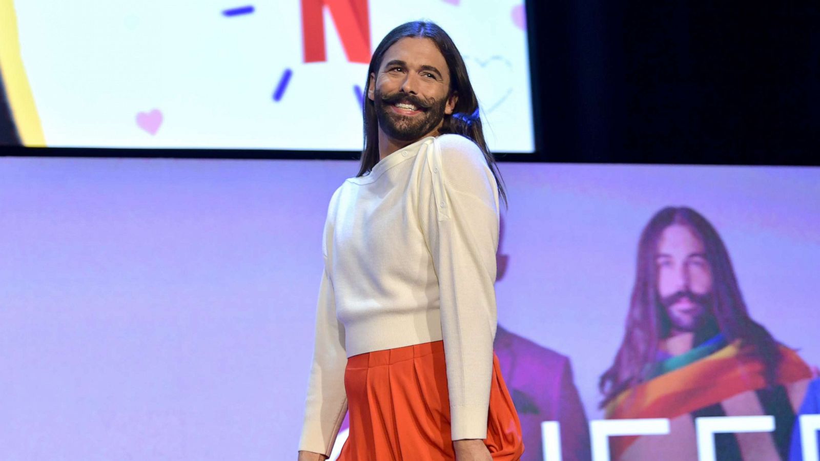 PHOTO: Jonathan Van Ness speaks onstage during the Netflix FYSEE "Queer Eye" panel and reception on May 16, 2019, in Los Angeles.