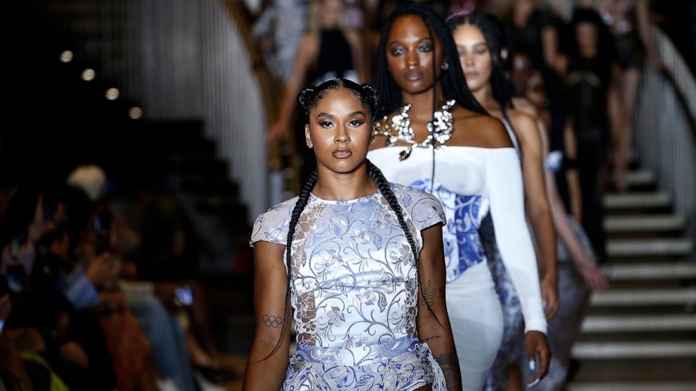 PHOTO: Olympic gymnast Jordan Chiles and models walk the runway during the Kim Shui show during the September 2024 New York Fashion Week on September 07, 2024 in New York City.