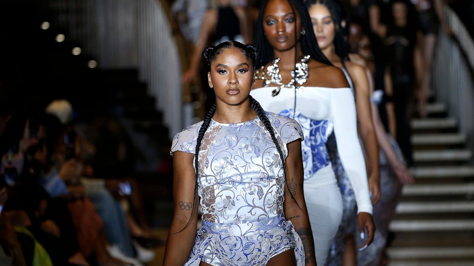 PHOTO: Olympic gymnast Jordan Chiles and models walk the runway during the Kim Shui show during the September 2024 New York Fashion Week on September 07, 2024 in New York City.