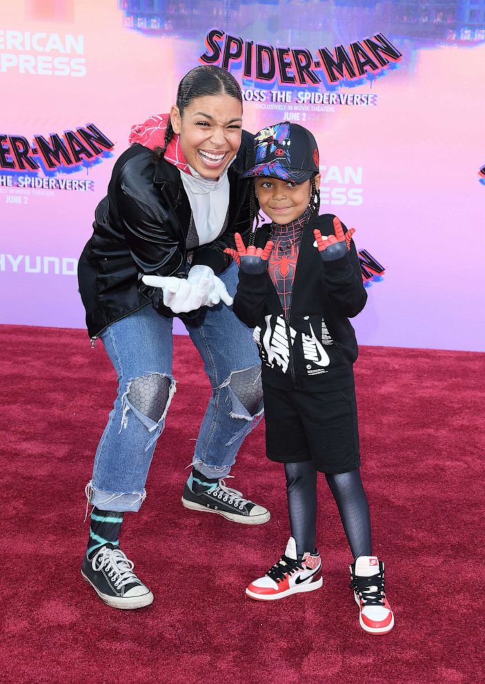 PHOTO: Jordin Sparks and son Dana Jr. arrives at the World Premiere Of Sony Pictures Animation's "Spider-Man" Across The Spider Verse" May 30, 2023, in Los Angeles.