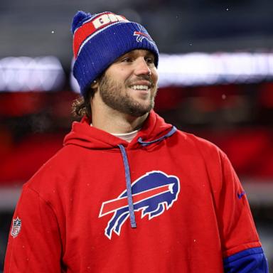 PHOTO: Josh Allen of the Buffalo Bills smiles prior to an NFL football game against the San Francisco 49ers at Highmark Stadium, on Dec. 1, 2024, in Orchard Park, New York. 