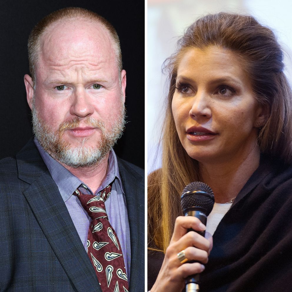 PHOTO: Joss Whedon attends an event in California in 2018 and Charisma Carpenter speaks in Birmingham, England, June 4, 2017.