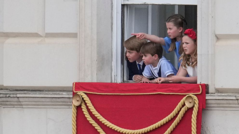 PHOTO: Prince George, Princess Charlotte and Prince Louis watch the Trooping of the Color in London, June 2, 2022.