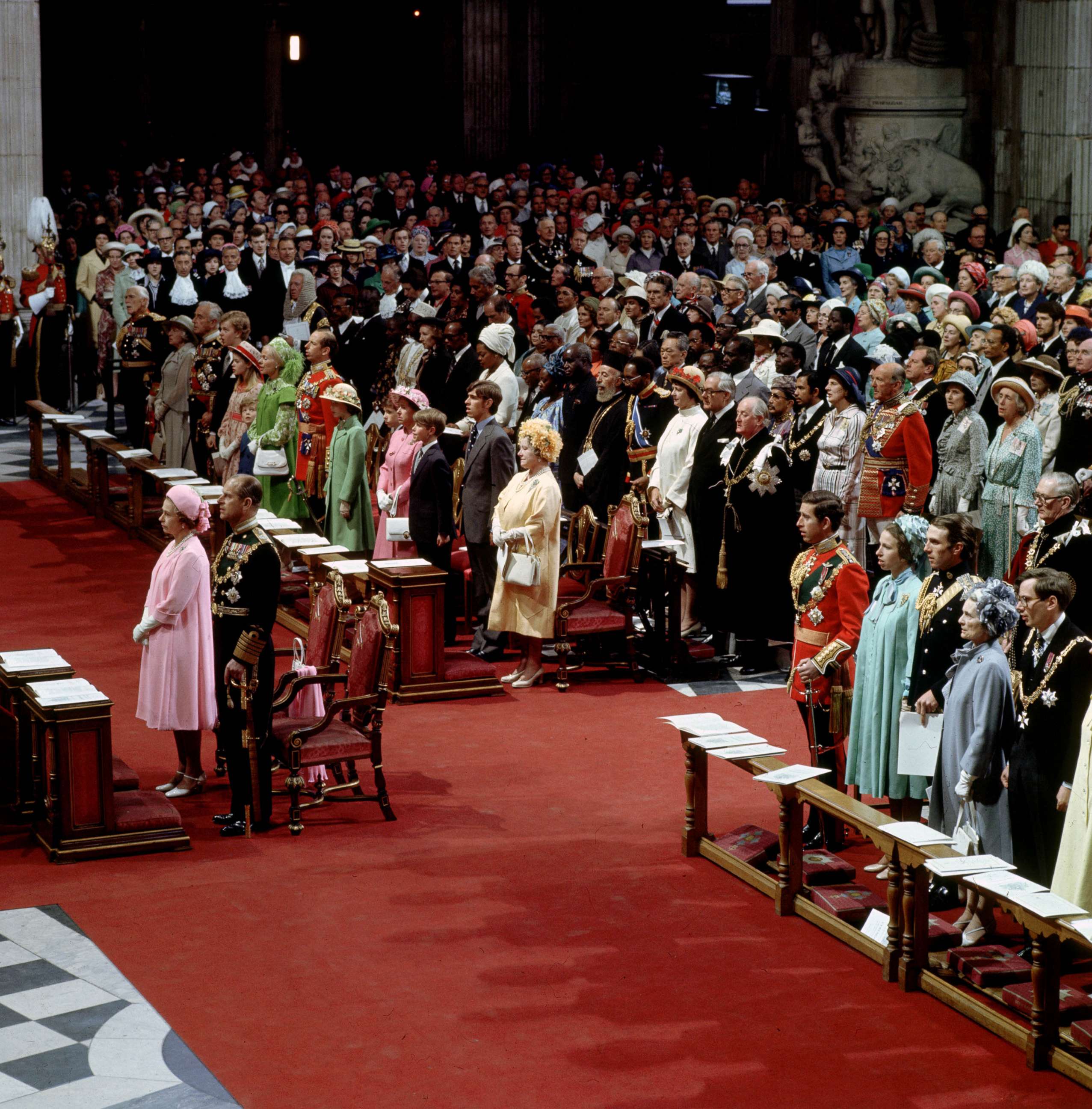 PHOTO: Queen Elizabeth II and Prince Philip with other members of the royal family in St Paul's Cathedral during celebrations for the Queen's Silver Jubilee, June 7, 1977. 