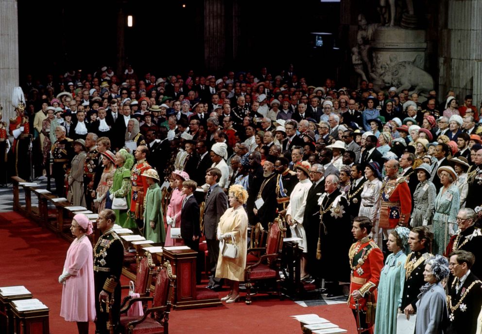 PHOTO: Queen Elizabeth II and Prince Philip with other members of the royal family in St Paul's Cathedral during celebrations for the Queen's Silver Jubilee, June 7, 1977. 