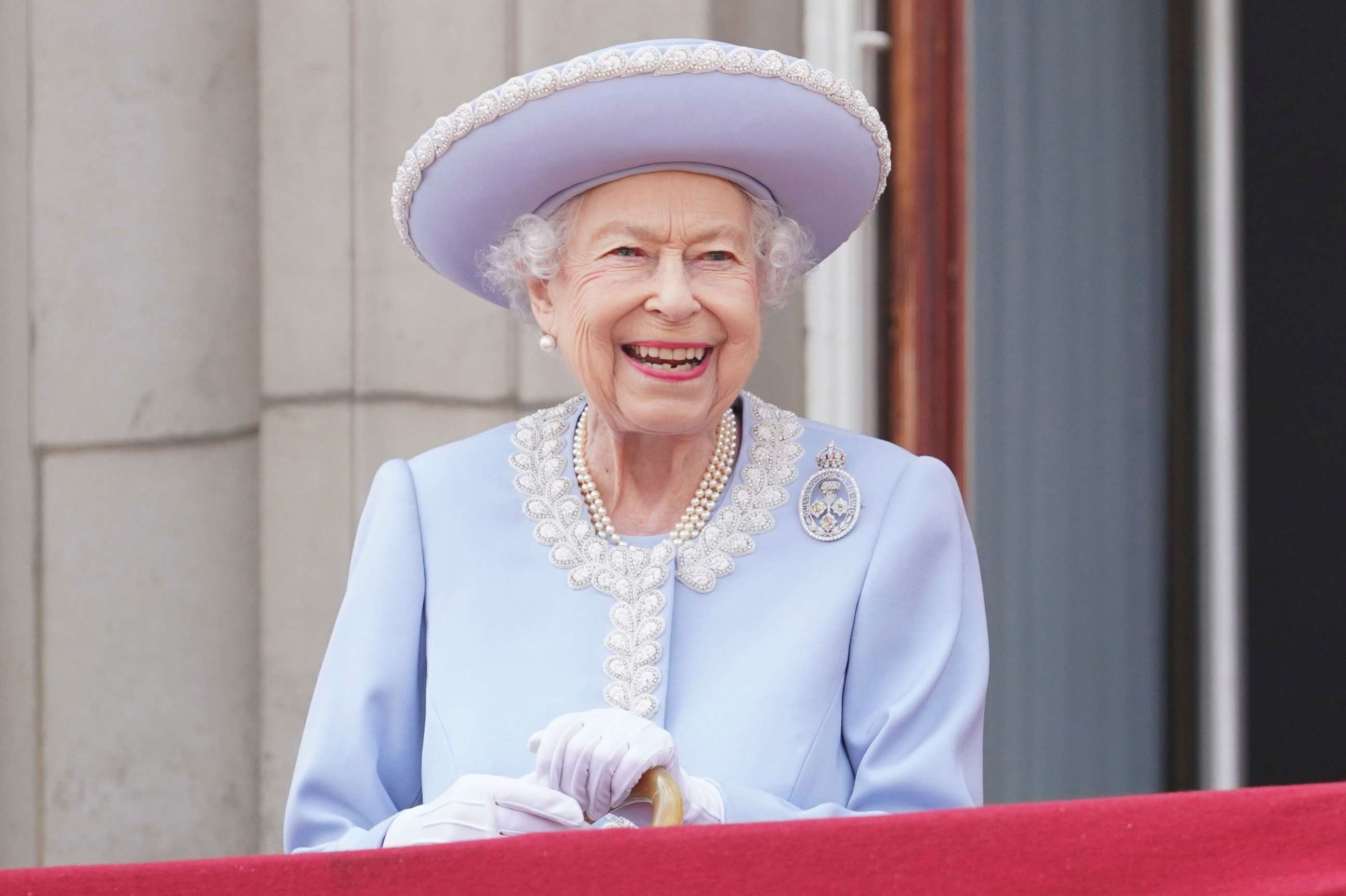 PHOTO: Queen Elizabeth II smiles as she watches from the balcony of Buckingham Palace after the Trooping the Color ceremony in London, June 2, 2022.