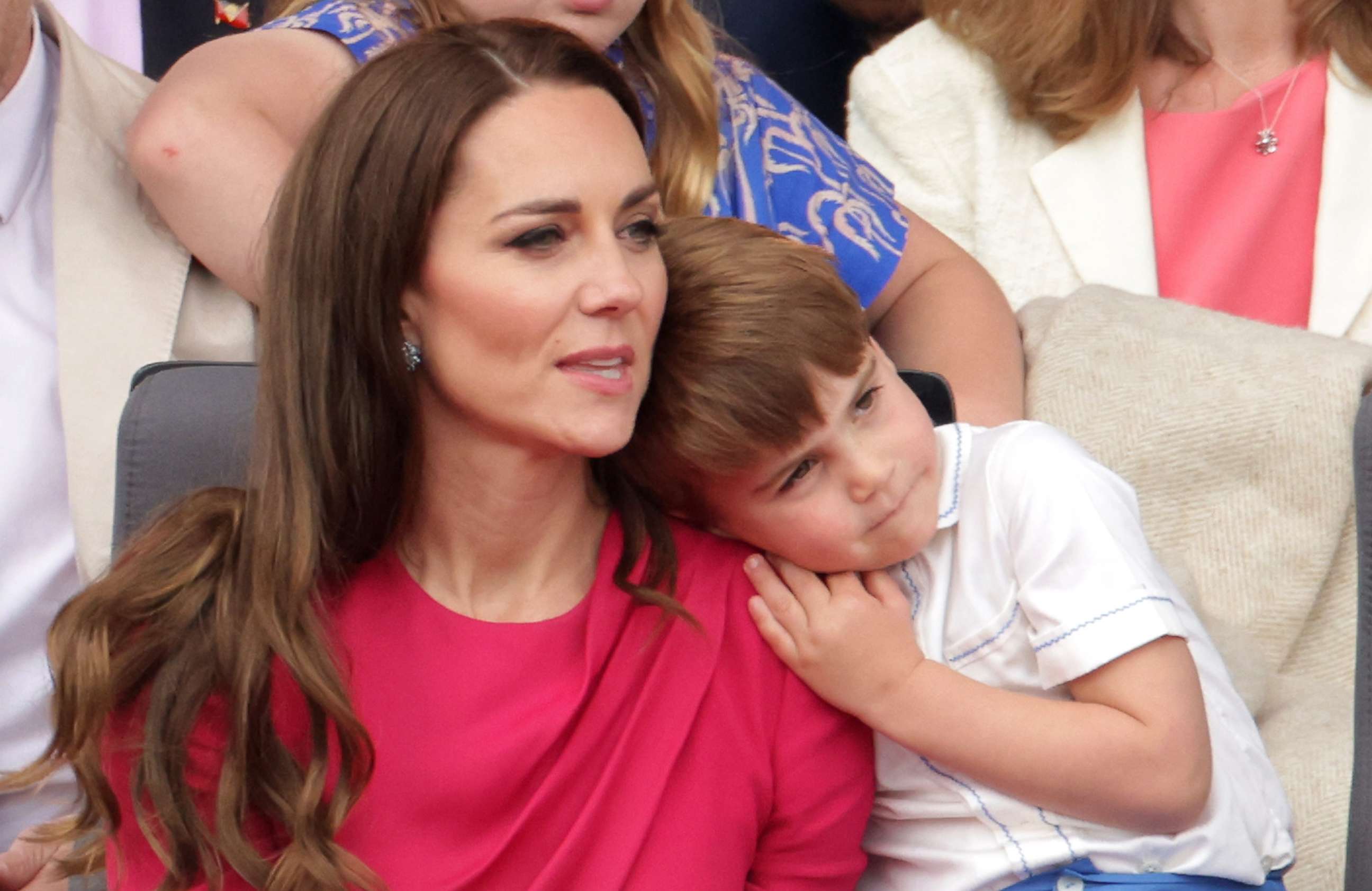 PHOTO: Catherine, Duchess of Cambridge and Prince Louis of Cambridge watch the Platinum Jubilee Pageant from the Royal Box during the Platinum Jubilee Pageant, June 5, 2022, in London.