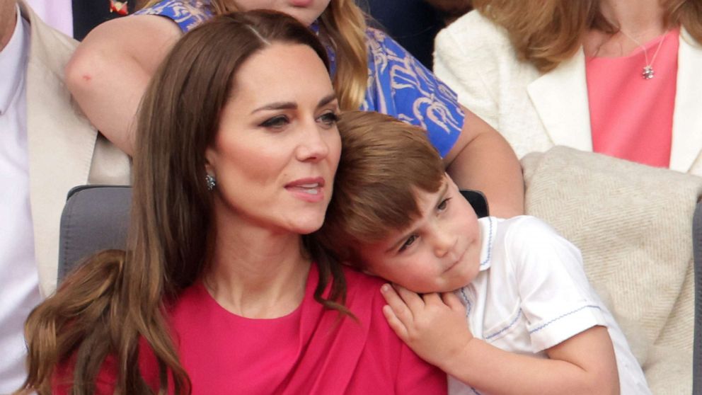 PHOTO: Catherine, Duchess of Cambridge and Prince Louis of Cambridge watch the Platinum Jubilee Pageant from the Royal Box during the Platinum Jubilee Pageant, June 5, 2022, in London.
