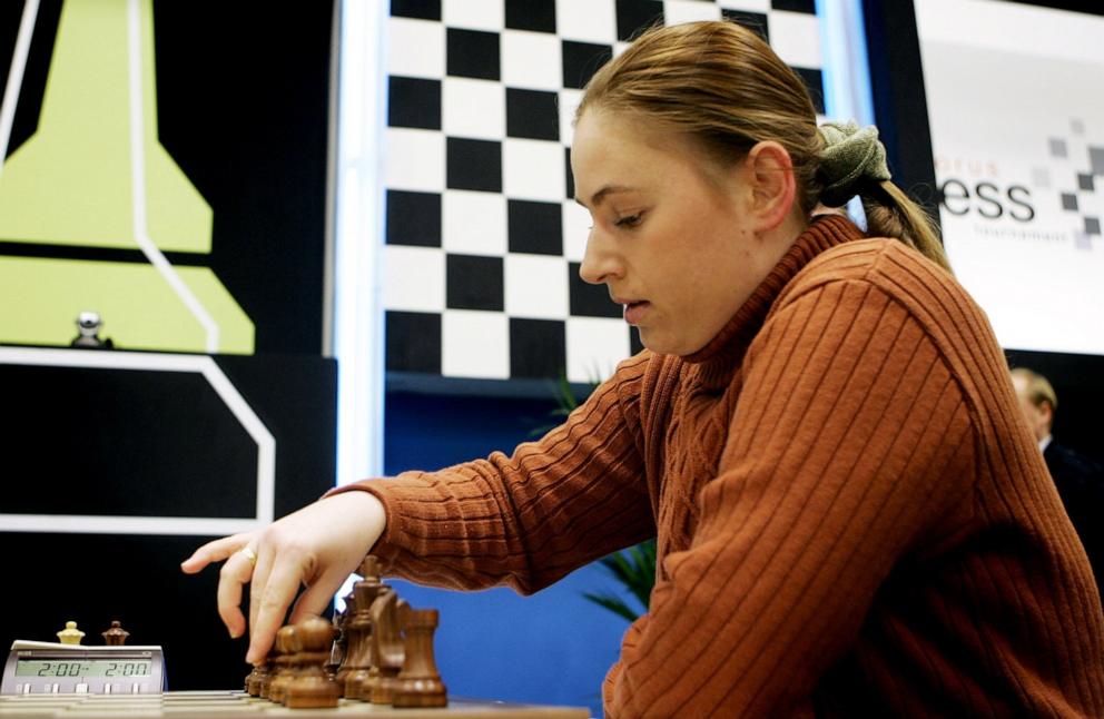 PHOTO: In this Jan. 16, 2005, file photo, Judit Polgar, of Hungary, contemplates a move against Ruslan Ponomariov, of The Ukraine, during their second-round chess match at the Chess Tournament, in Wijk aan Zee, The Netherlands.