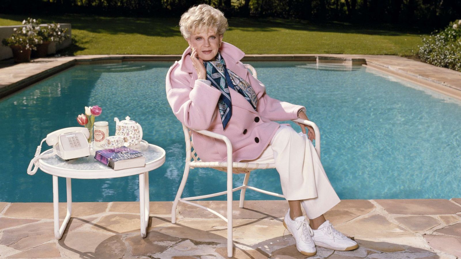 PHOTO: Judith Krantz is shown sitting by her swimming pool in 1986.