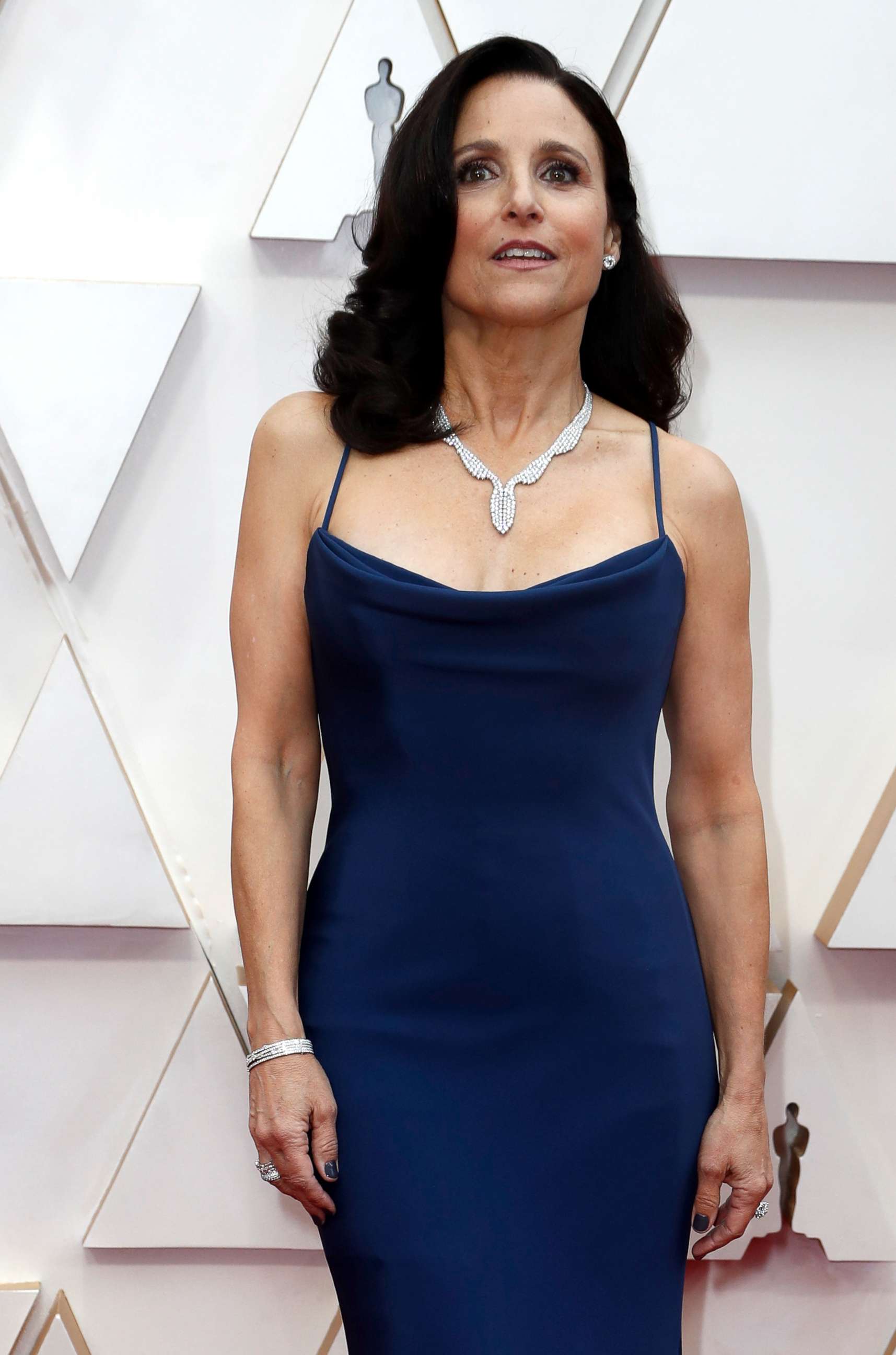 PHOTO: Julia Louis-Dreyfus arrives at the Oscars, in Hollywood, Calif, Feb. 9, 2020.