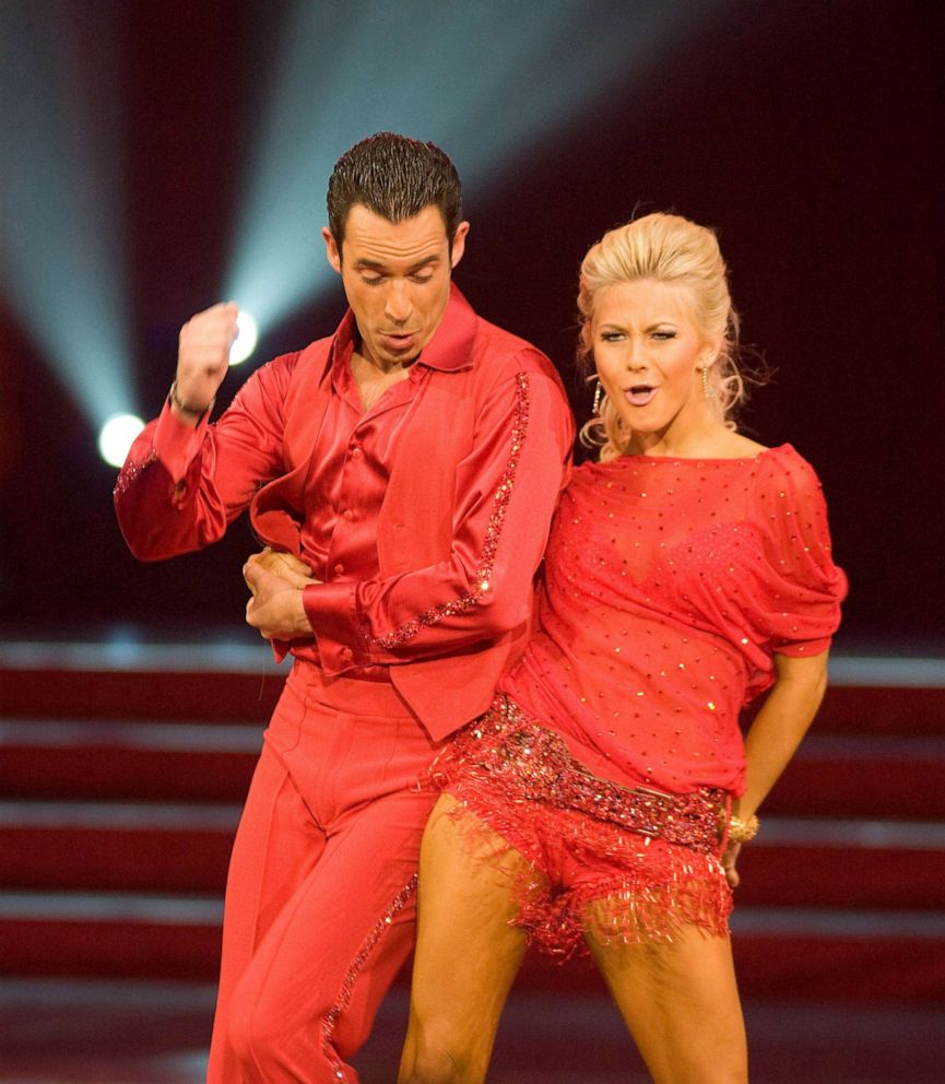 PHOTO: Julianne Hough and Helio Castroneves perform during the Dancing With The Stars Tour at Conseco Fieldhouse on Jan. 18, 2008, in Indianapolis.