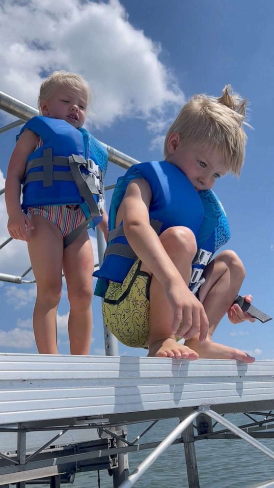 PHOTO: Bella's brother Jack showed her the ropes before she took a leap of faith into the water.