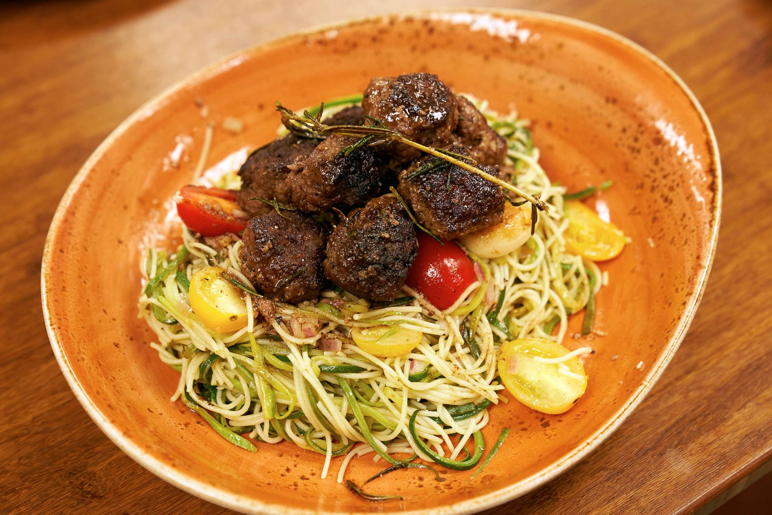 PHOTO: "Green Spaghetti and Chicken Meatballs," is made with zucchini noodles and angel hair pasta topped with meatballs.