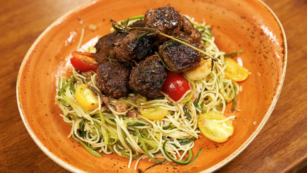 PHOTO: "Green Spaghetti and Chicken Meatballs," is made with zucchini noodles and angel hair pasta topped with meatballs.