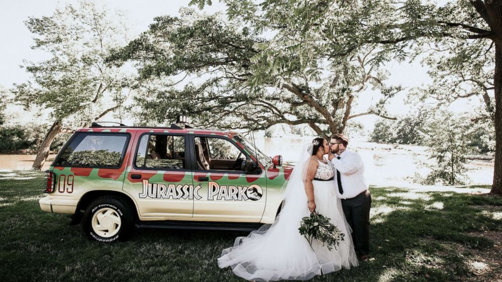 PHOTO: Courtney and Bill McMillion of Wisconsin hosted an epic soiree on July 7 featuring the popular prehistoric film franchise, "Jurassic Park."