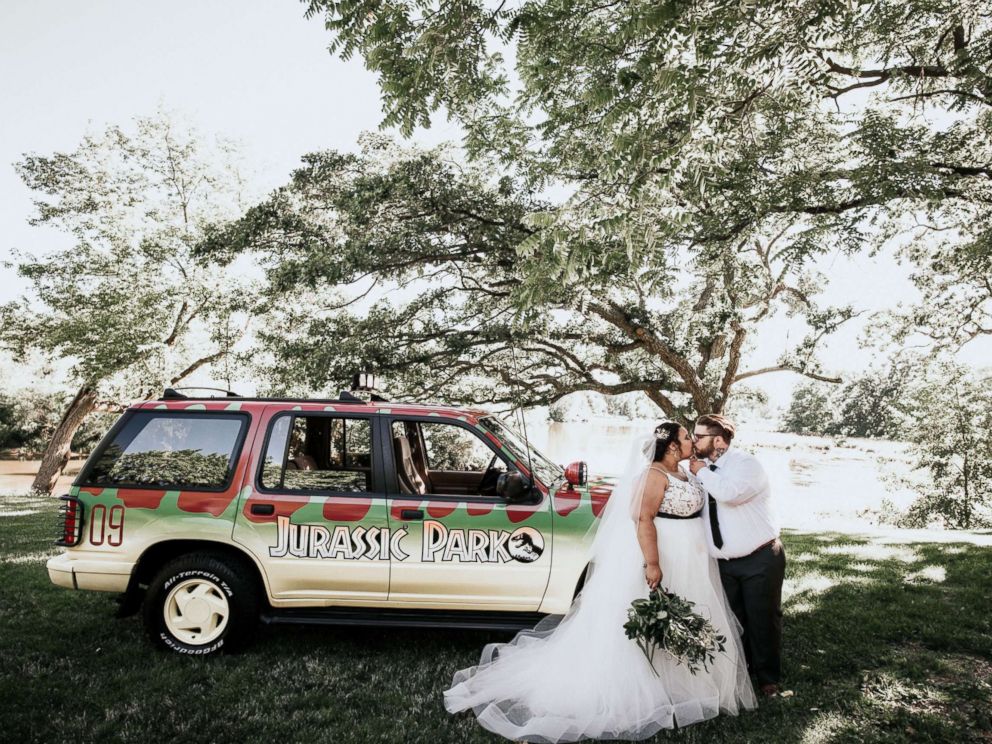 PHOTO: Courtney and Bill McMillion of Wisconsin hosted an epic soiree on July 7 featuring the popular prehistoric film franchise, Jurassic Park.