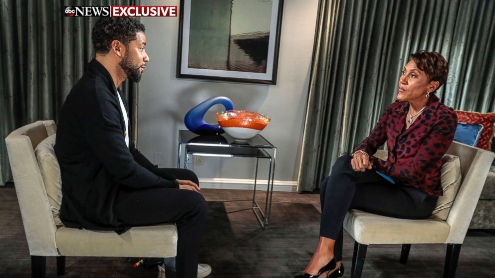 PHOTO: Jussie Smollett speaks with ABC News' Robin Roberts, Feb. 13, 2019. 