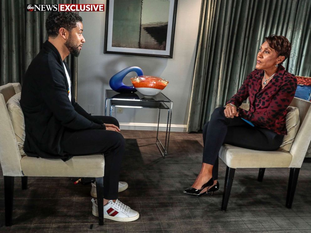 PHOTO: Jussie Smollett speaks with ABC News Robin Roberts, Feb. 13, 2019.