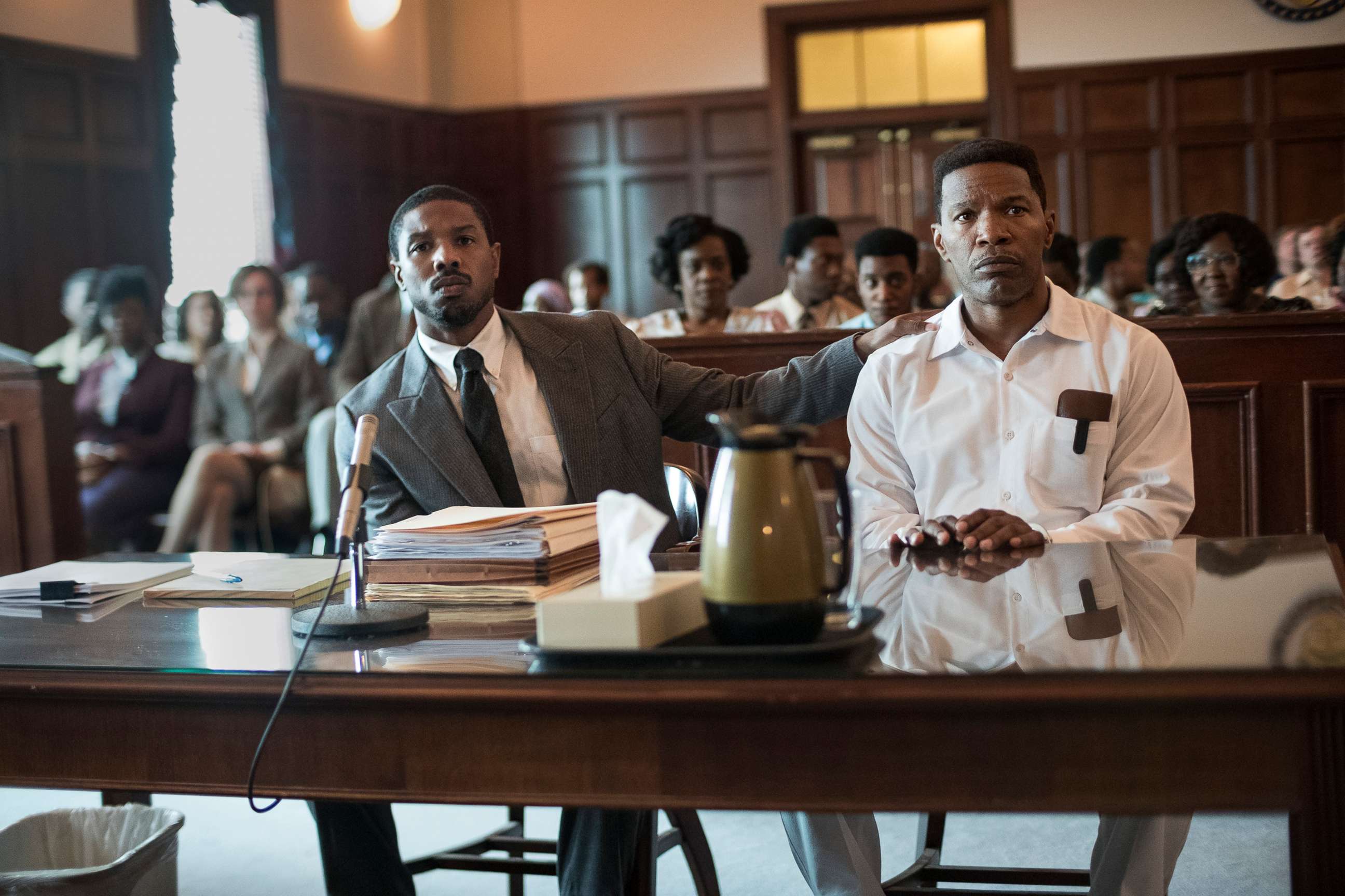 PHOTO: Michael B. Jordan as Bryan Stevenson and Jamie Foxx as Walter McMillian in a scene from the movie "Just Mercy."