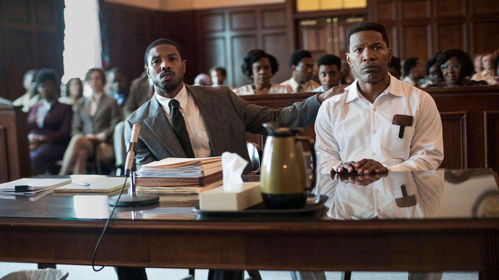 PHOTO: Michael B. Jordan as Bryan Stevenson and Jamie Foxx as Walter McMillian in a scene from the movie "Just Mercy."