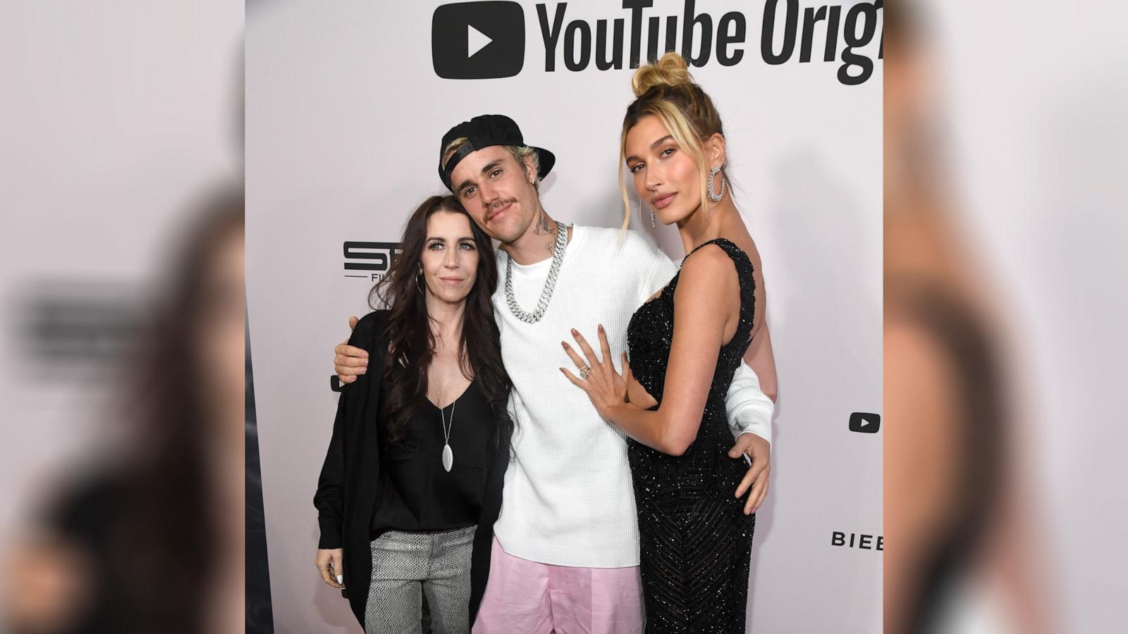 PHOTO: Pattie Mallette, left, Justin Bieber, center, and Hailey Rhode Bieber attend YouTube Originals "Justin Bieber: Seasons" premiere at Regency Bruin Theater, Jan. 27, 2020, in Westwood, Calif.