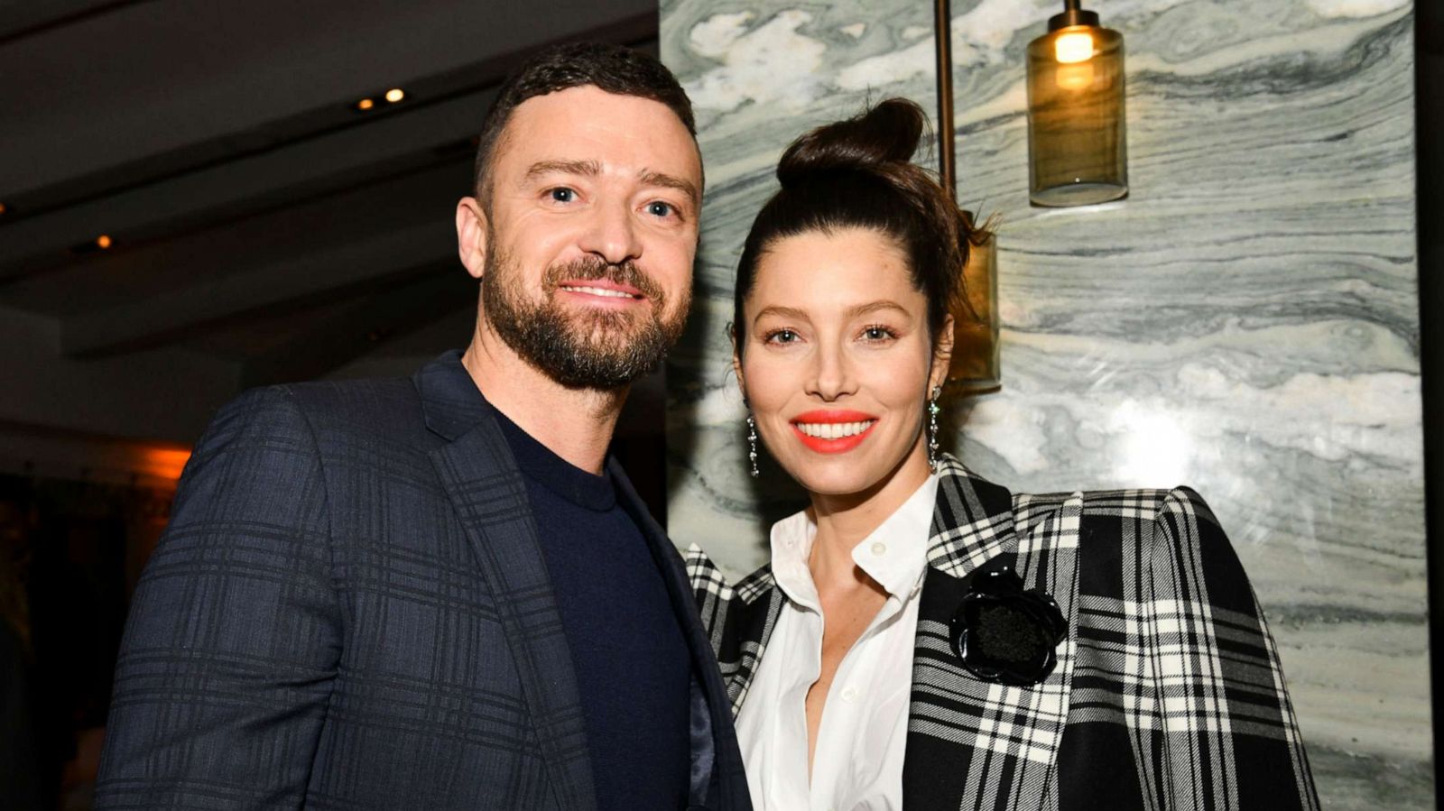 PHOTO: Justin Timberlake and Jessica Biel pose for portrait, Feb. 3, 2020, in West Hollywood, Calif.