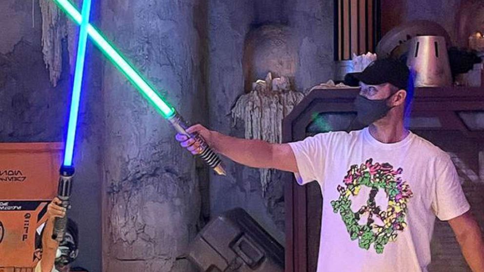 PHOTO: Justin Timberlake fights son Silas with Lightsabers during a family trip to Disney World, in an image he posted to his Instagram account.