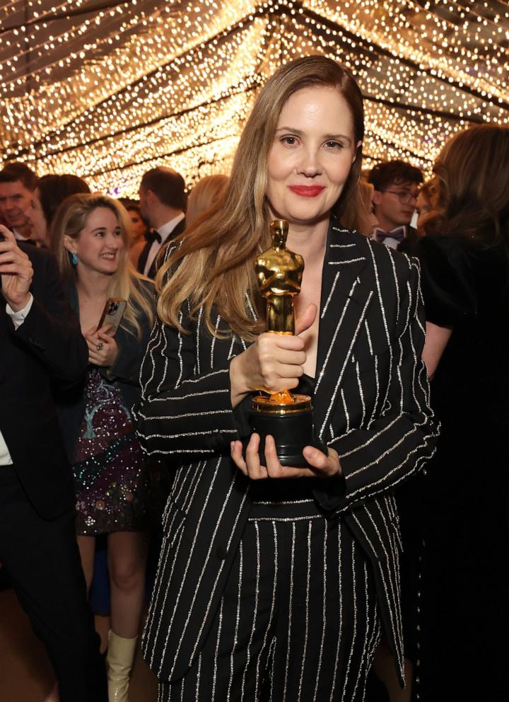 PHOTO: Justine Triet, winner of the Best Original Screenplay award for "Anatomy of a Fall," attends the Governors Ball during the 96th Annual Academy Awards, March 10, 2024, in Hollywood, Calif.