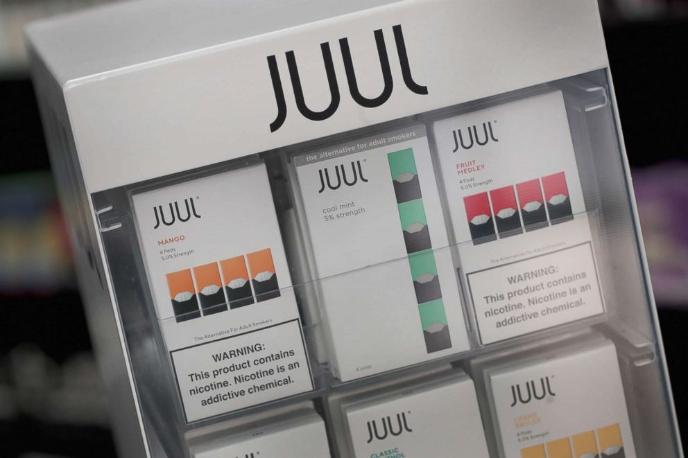 PHOTO: Electronic cigarettes and pods by Juul are offered for sale at a store in Chicago, Sept. 13, 2018.